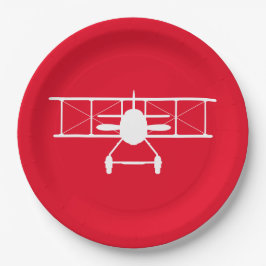 Witte tweedekker profiel op rode achtergrond papieren bordje