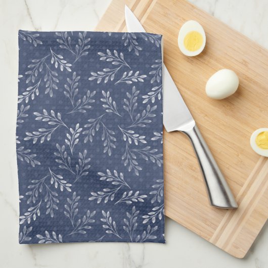 Witte twijgen op blauw. theedoek (Quarter Fold)