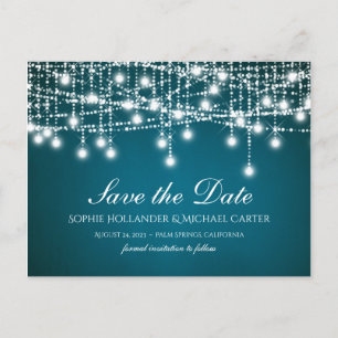 Witte Twinkle String Lights op Blauwgroen Briefkaart
