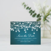 Witte Twinkle String Lights op Blauwgroen Briefkaart (Staand voorkant)