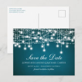 Witte Twinkle String Lights op Blauwgroen Briefkaart (Voorkant / Achterkant)