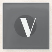 Witte typografie custom initiaal grijs glazen onderzetter (Voorkant)