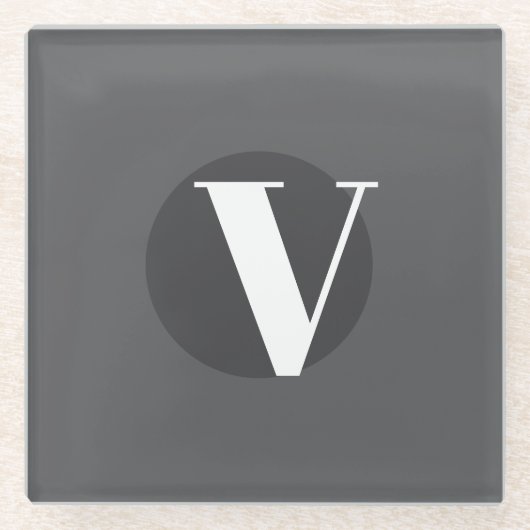 Witte typografie custom initiaal grijs glazen onderzetter (Voorkant)