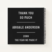 Witte typografie en foto afstuderen notitieboek (Achterkant)