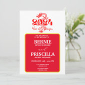 Witte typografie en jaar van de drakenbruiloft kaart (Staand voorkant)