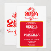 Witte typografie en jaar van de drakenbruiloft kaart (Voorkant / Achterkant)