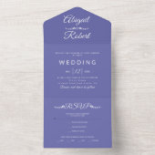 Witte typografie en kleine bloemen periwinkle blue all in one uitnodiging (Binnen)
