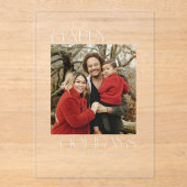 Witte Typografie Foto Kerst Kaart Acryl Uitnodigingen (Voorkant)