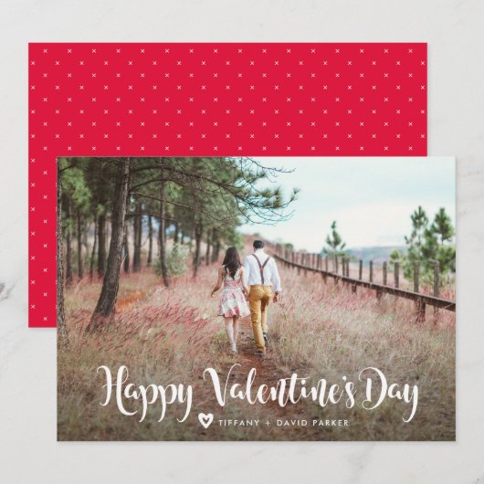 Witte typografie | Gelukkige Valentijnsdag foto Feestdagenkaart (Voorkant / Achterkant)