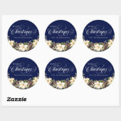 Witte Typografie Kerst Poinsettia blauw Ronde Sticker (Vel)