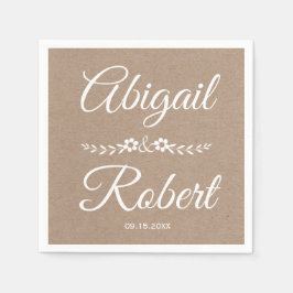 Witte typografie kraftpapier rustieke bruiloft servet