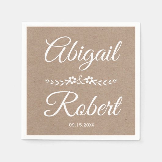 Witte typografie kraftpapier rustieke bruiloft servet (Voorkant)