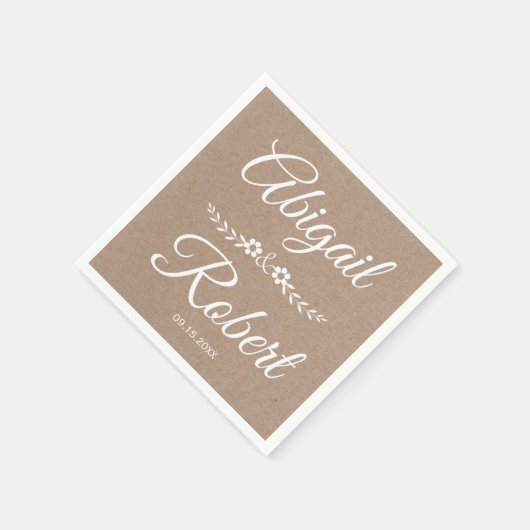 Witte typografie kraftpapier rustieke bruiloft servet (Hoek)