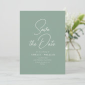 witte typografie lettering sage bruiloft save the date (Staand voorkant)