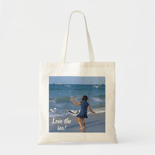 Witte Typografie Love the Blue Zee Foto Tote Bag (Voorkant)