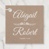 Witte typografie op kraftpapier rustieke bruiloft bedankjes labels (Voorkant)