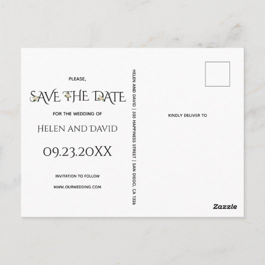 Witte typografie, roos zwarte bruiloft Opslaan Dat Briefkaart (Achterkant)