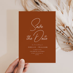 witte typografie terracotta bruiloft save the date