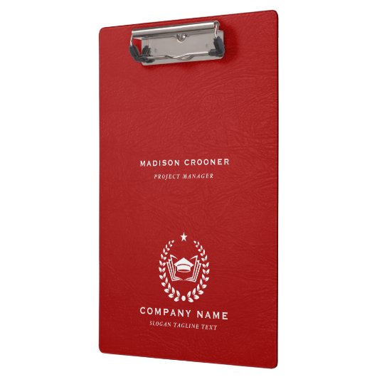 Witte Typografie Wit Logo Rood Lederen Textuur Klembord (Links)