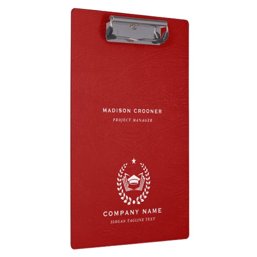 Witte Typografie Wit Logo Rood Lederen Textuur Klembord (Rechts)