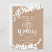 Witte typografileaf floral kraft bruiloft kaart (Voorkant)