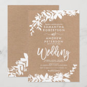 Witte typografileaf floral kraft bruiloft kaart (Voorkant / Achterkant)