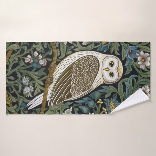 Witte uil art nouveau stijl badhanddoek (Badhanddoek)