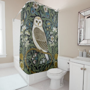 Witte uil art nouveau stijl douchegordijn