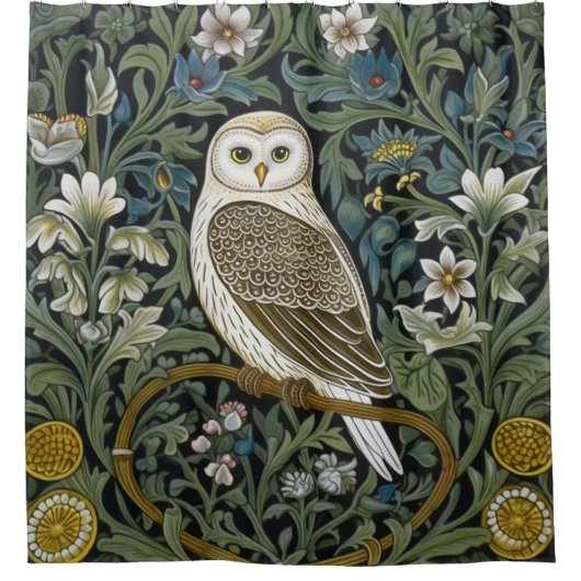 Witte uil art nouveau stijl douchegordijn (Voorkant)