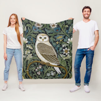 Witte uil art nouveau stijl fleece deken