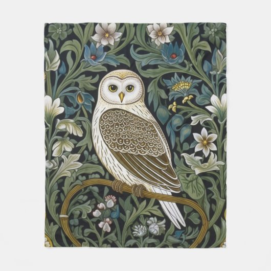 Witte uil art nouveau stijl fleece deken (Voorkant)