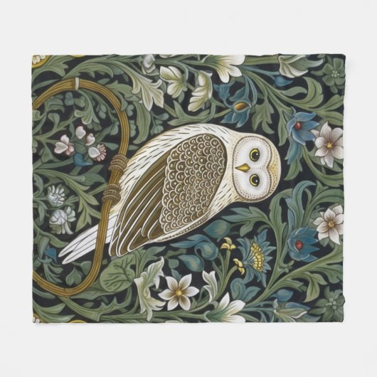 Witte uil art nouveau stijl fleece deken (Voorkant (Horizontaal))