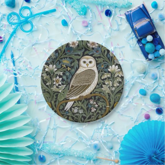 Witte uil art nouveau stijl papieren bordje (Feest)