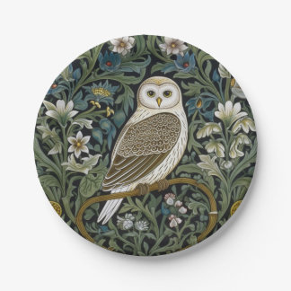Witte uil art nouveau stijl papieren bordje