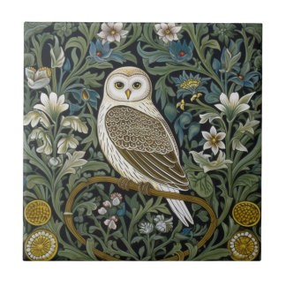 Witte uil art nouveau stijl tegeltje