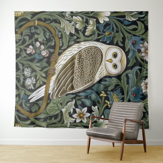 Witte uil art nouveau stijl wandkleed (In Situ (horizontaal))