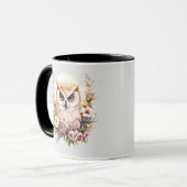 Witte Uil  Bloemen en Bladeren Grijs Halloween Mok (Voorkant links)