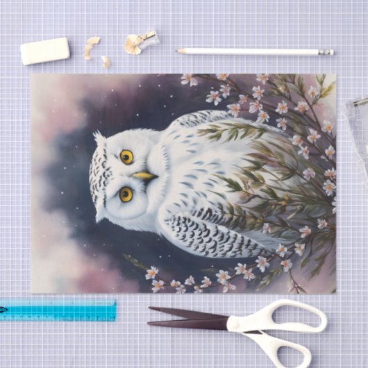 Witte Uil Bloemennacht Portret Tissuepapier (Craft)