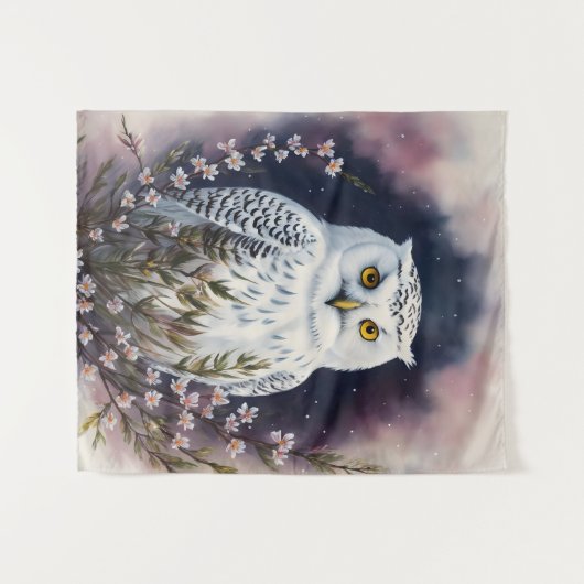 Witte Uil Bloemennacht Portret Wandkleed (Voorkant (horizontaal))