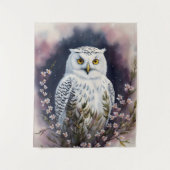 Witte Uil Bloemennacht Portret Wandkleed (Voorkant)