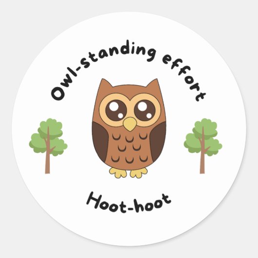Witte uil boom leraar beloning ronde sticker (Voorkant)