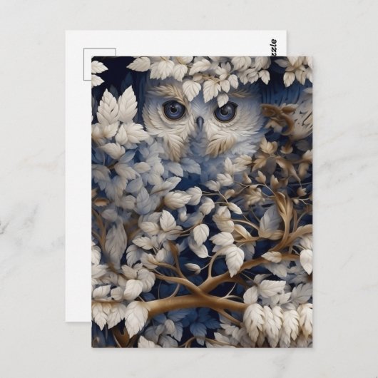 Witte uil die zich in het bos Briefkaart verbergt (Voorkant / Achterkant)