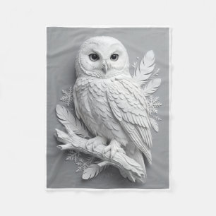 Witte Uil Gesculptureerde 3D Kunst Fleece Deken
