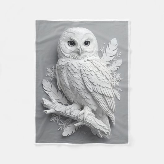Witte Uil Gesculptureerde 3D Kunst Fleece Deken (Voorkant)