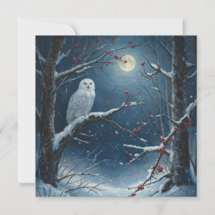 Witte uil in winterbos onder volle maan kaart