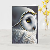 Witte Uil met Gouden Details Ai Art Kaart (Gele Bloem)