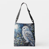 Witte uil op boomtak Maanuilen Navy Blue Crossbody Tas (Achterkant)