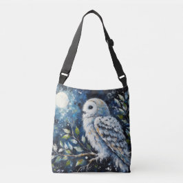 Witte uil op boomtak Maanuilen Navy Blue Crossbody Tas