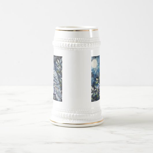 Witte uil op tak in maanlicht gepersonaliseerd bierpul (Center)