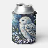 Witte uil op tak in maanlicht gepersonaliseerd blikjeskoeler (Blikje Voorkant)